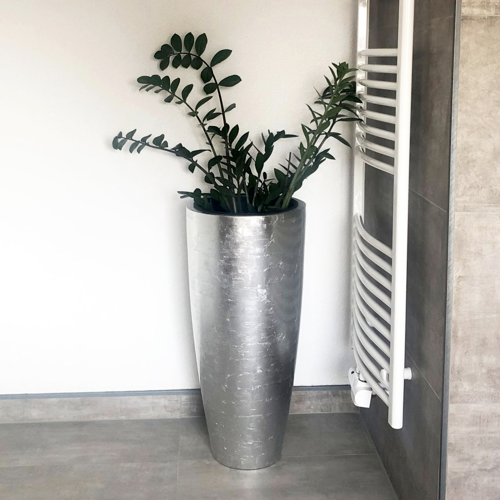 Bodenvase CECILE Hochglanz silber H 100 cm 80 cm
