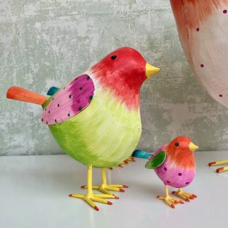 Vogel POLLY Metall Pape orange-pink | rot-grün H 13 | 9 cm