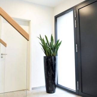 Bodenvase COSIMA Hochglanz schwarz mit silbernem Karo H 100 cm