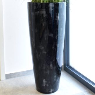 Bodenvase COSIMA Hochglanz schwarz mit silbernem Karo H 100 cm