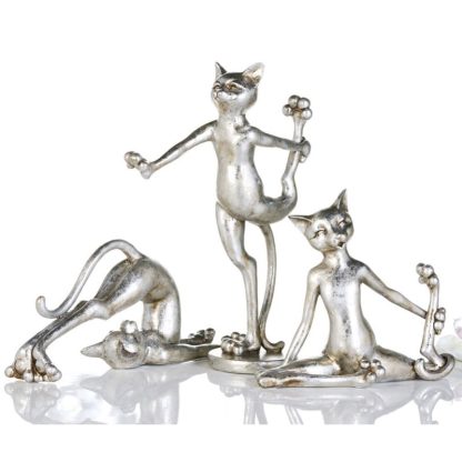 Katzen Trio CAT-AEROBIC silber antikfinish H 38 | 24 | 16 cm