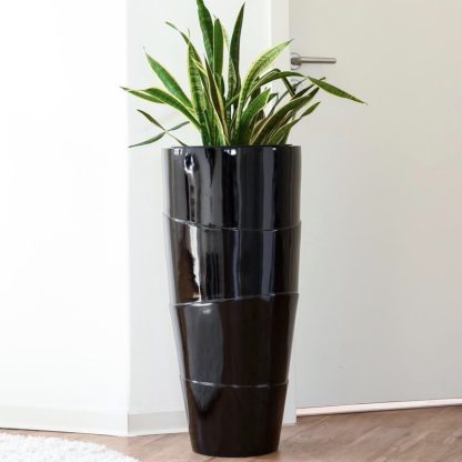 Bodenvase 80 cm hoch CAMILLE Hochglanz schwarz