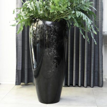 Bodenvase CAROLINE Hochglanz schwarz/silber in Marmoroptik Höhe 81 cm