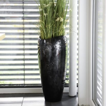 Bodenvase CAROLINE Hochglanz schwarz/silber in Marmoroptik Höhe 81 cm