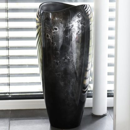 Bodenvase CAROLINE Hochglanz schwarz/silber in Marmoroptik Höhe 81 cm