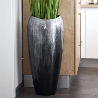 Bodenvase CAROLINE Hochglanz schwarz mit Silberstreifen H 81 cm