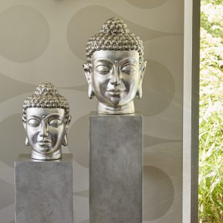 Säule H 80 | 100 cm | Buddha H 38 | 51 cm Glasfaser silber