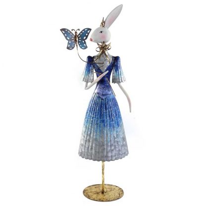 Metallfigur HASENFRAU BETTY mit Schmetterling H 76 cm