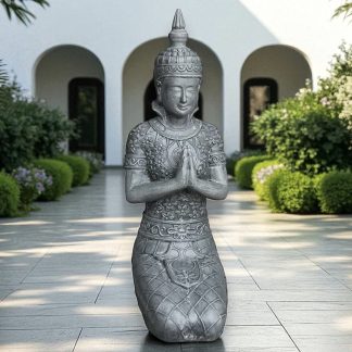 Buddha Figur groß kniend anthrazit Höhe 68 cm