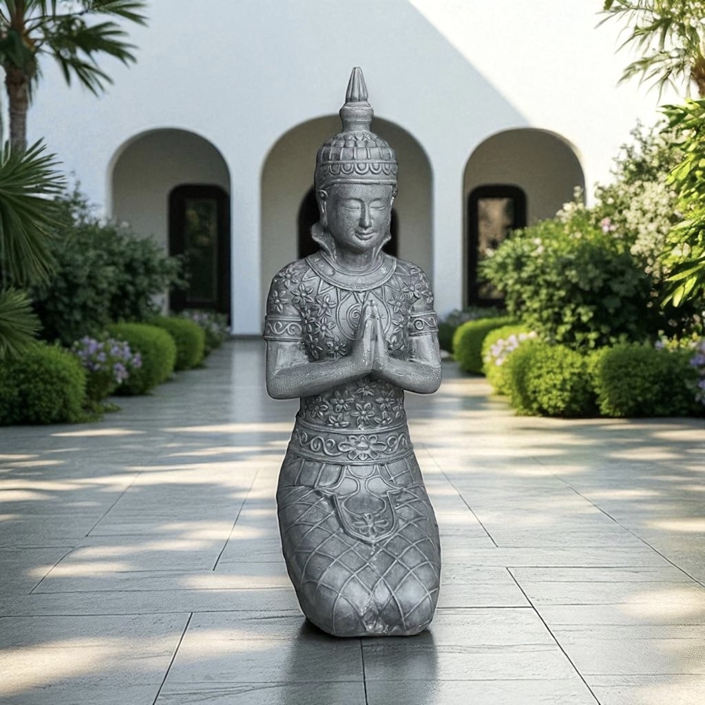 Buddha Figur groß kniend anthrazit Höhe 68 cm