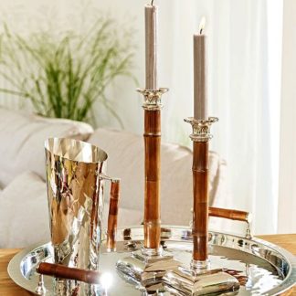 Kerzenständer HOLM Edzard vernickelt mit Bambusschaft H 30 | 36  cm