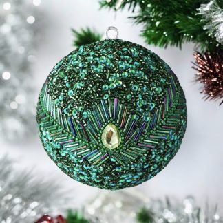 Weihnachtskugel OPIUM GiftCompany Pfauenmuster, Pailletten, Perlen grün ø 10 cm