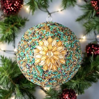 Weihnachtskugel OPIUM GiftCompany Blumenmuster, goldene Steine, bunt ø 10 cm