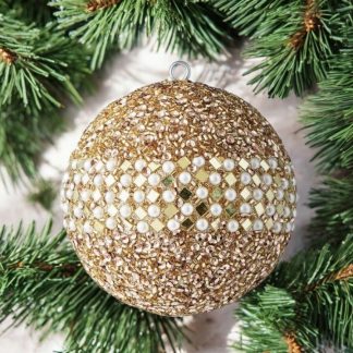 Weihnachtskugel OPIUM GiftCompany Spiegelrouten, Perlen, Pailletten gold/weiß ø 10 cm