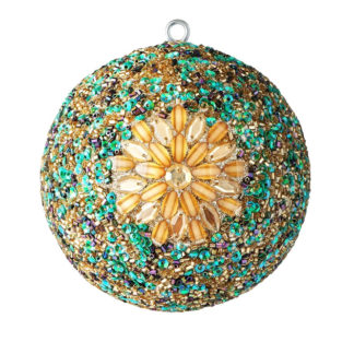 Weihnachtskugel 2er OPIUM GiftCompany Blumenmuster, goldene Steine, bunt ø 10 cm