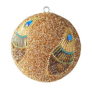 Weihnachtskugel 2er Set OPIUM GiftCompany Pfauenmuster, Perlen, blaue Steine gold ø 10 cm
