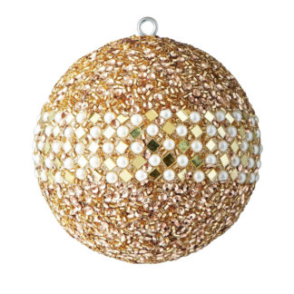 Weihnachtskugel 2er Set OPIUM GiftCompany Spiegelrouten, Perlen, Pailletten gold/weiß ø 10 cm