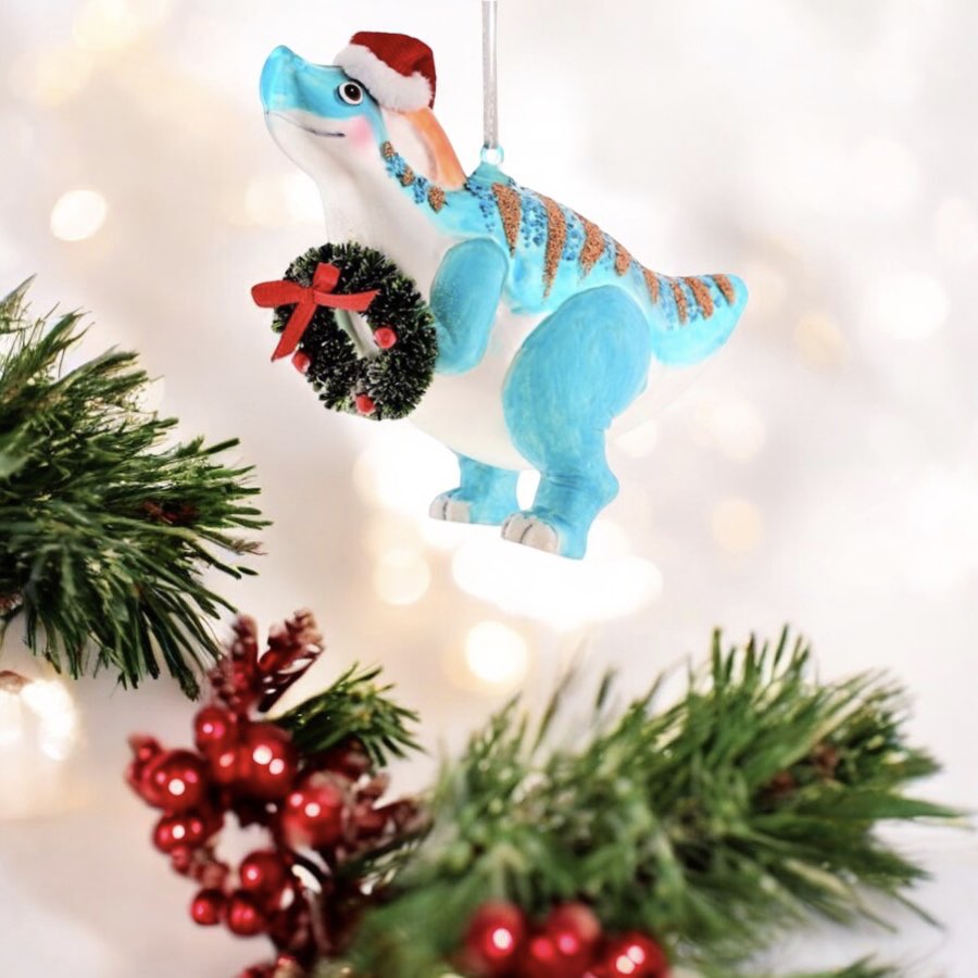 Weihnachtsbaumschmuck T-REX MIT KRANZ GiftCompany H 10 cm