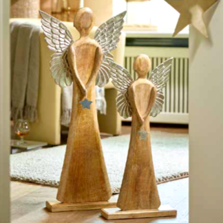 Weihnachtsdeko HOLZ ENGEL mit Aluflügeln H 78 cm