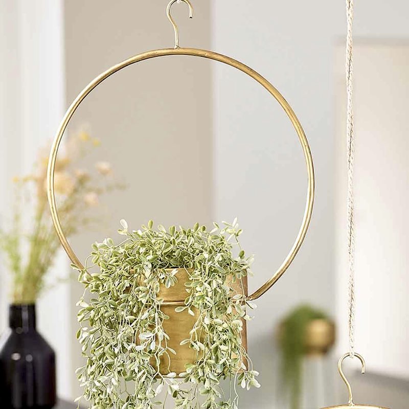 Blumenampel Metall gold Höhe 47 cm