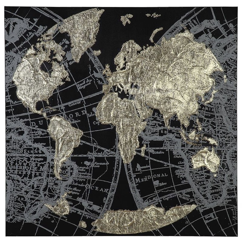 Weltkarte Bild GOLDEN EARTH Casablanca 90x90 cm