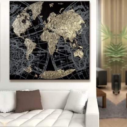 Weltkarte Bild GOLDEN EARTH Casablanca 90x90 cm