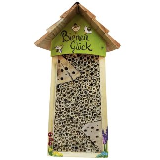 Bienenhotel groß mit Lamellendach grün Vogelvilla Höhe 34 cm