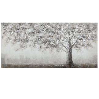 Leinwandbild auf Keilrahmen "SOLITÄRBAUM" Casablanca grau braun 140 x 70 cm - Gemälde von einem edlen Baum, handgemalt auf Leinwand.