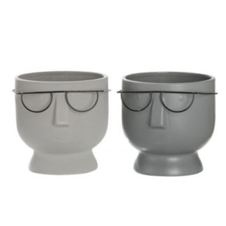 Übertopf | Pflanzgefäß 2er-Set THEO & TORSTEN Keramik grau H 16 cm