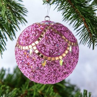 Weihnachtskugel OPIUM GiftCompany eckige Steine, Perlen, rosa ø 10 cm