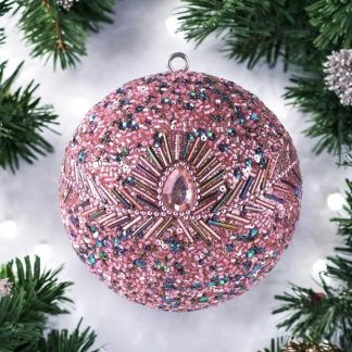 Weihnachtskugel OPIUM GiftCompany Pfauenmuster, Perlen, rosa / grün ø 10 cm