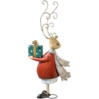 Weihnachtsfigur Metall Rentier mit Geschenk H 89 cm
