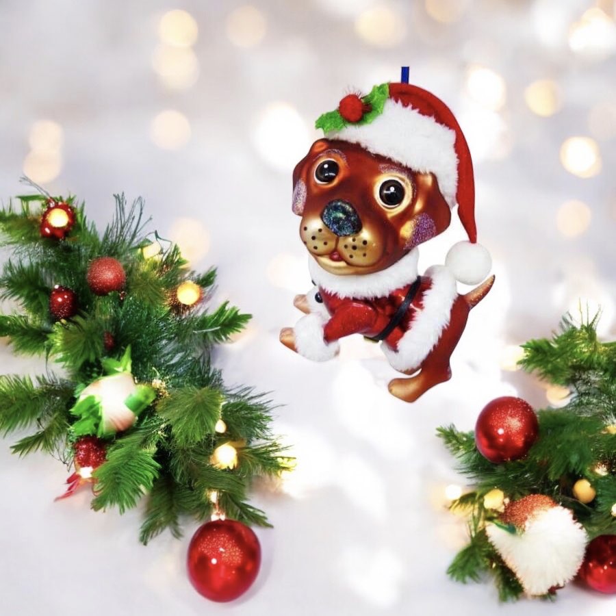 Weihnachtsbaumschmuck Hund im Weihnachtsmannkostüm GiftCompany H 13 cm