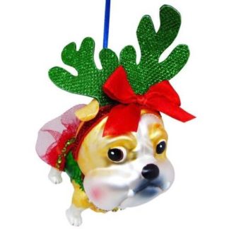 Weihnachtsbaumschmuck Bulldogge mit Geweih GiftCompany H 16 cm