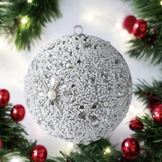 Weihnachtskugel OPIUM GiftCompany Blumenmuster, Perlen, Glitzer weiß ø 10 cm