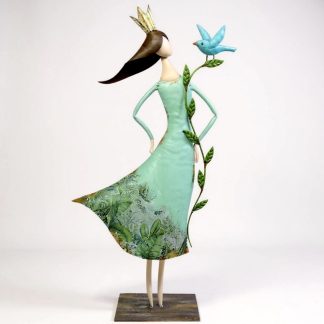 Metall Deko Figur Elfe mit Vogel Höhe 65 cm