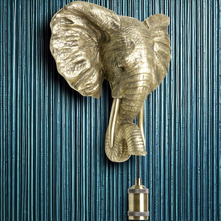 Wandleuchte Elefant ERIC gold Höhe 36 cm