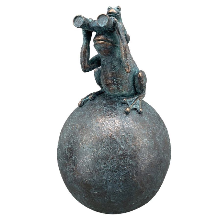 Gartenfigur Frosch auf Kugel mit Fernglas 42 cm