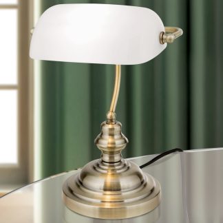 Tischlampe Bankerlampe weiß Höhe 36 cm