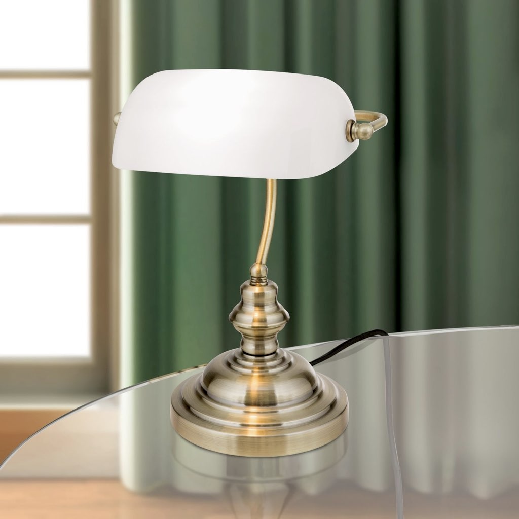 Tischlampe Bankerlampe weiß Höhe 36 cm