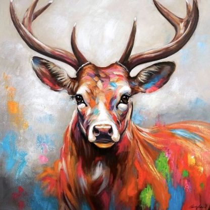 Wandbild handgemalt COLOURFUL DEER 100x100 cm