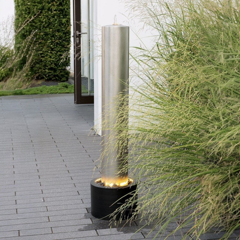 Gartenbrunnen Wasserspiel LED zylindrisch ADORATA Höhe 118 cm