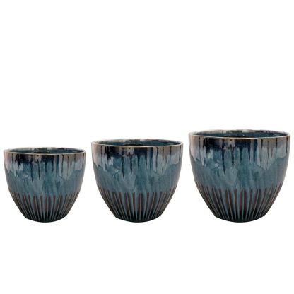 Keramik Blumentopf blau DYON 3er Set