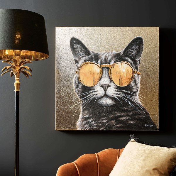 Leinwandbild Cool Cat gold 80x80 cm