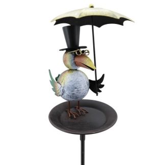 Vogeltränke Gartenstecker Metall Vogel mit Schirm