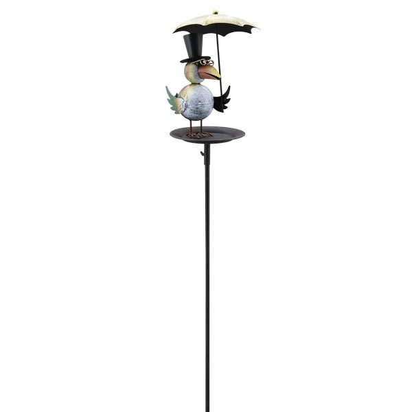 Vogeltränke Gartenstecker Metall Vogel mit Schirm