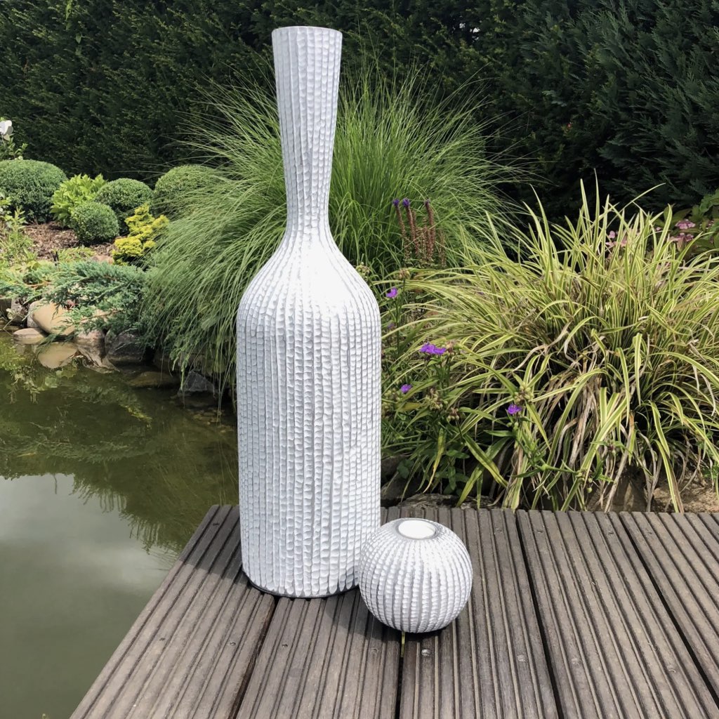 Bodenvase Jasmin weiß silber Höhe 61 cm