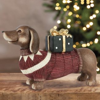 Dackel Deko Figur mit Pullover rot