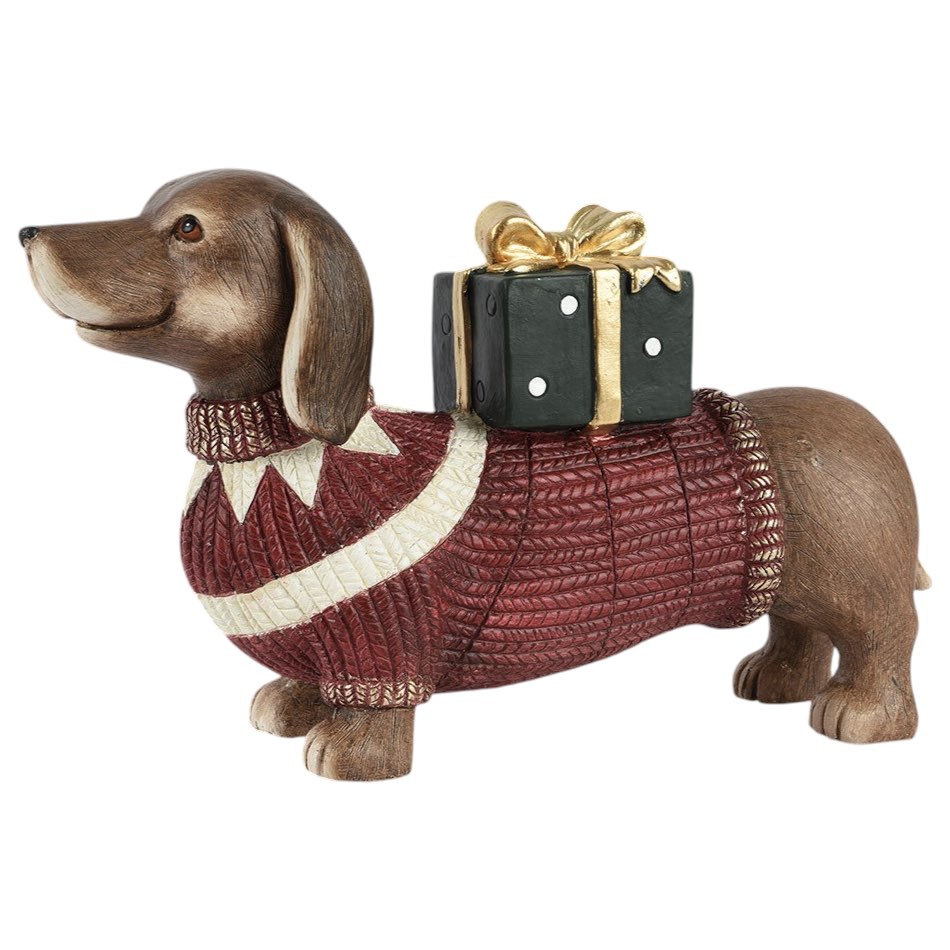 Dackel Deko Figur mit Pullover rot