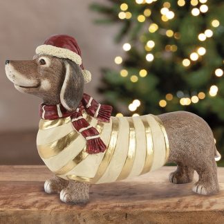 Dackel Deko Figur mit Pullover weiß